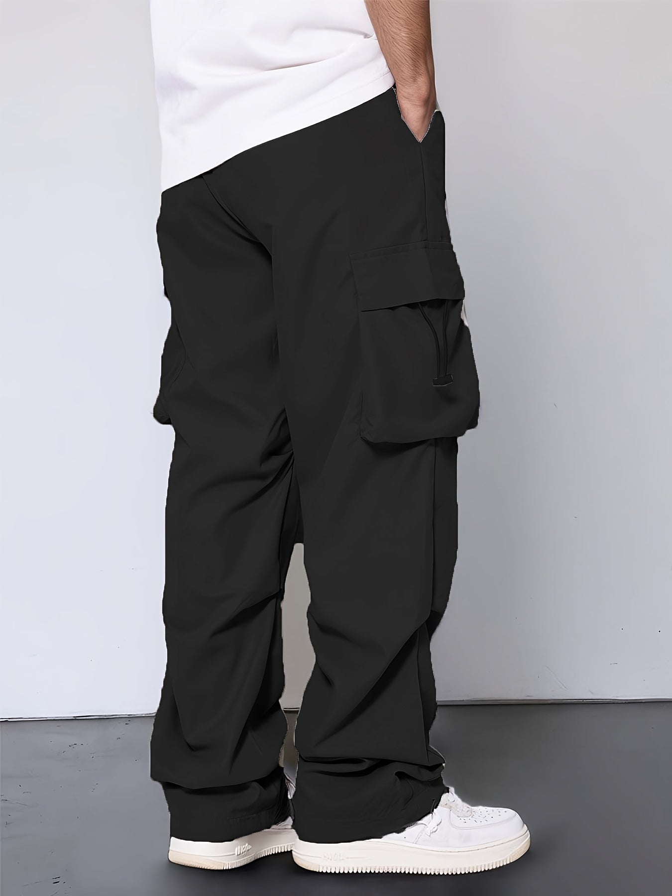[Unisex Cargo Pants] Durable Polyester Unisex Cargo Pants with Multiple Pockets | Loose Fit Casual Outdoor Hiking Pants for Men & Women, Adjustable Drawstring Waist, Beige, Streetwear Style