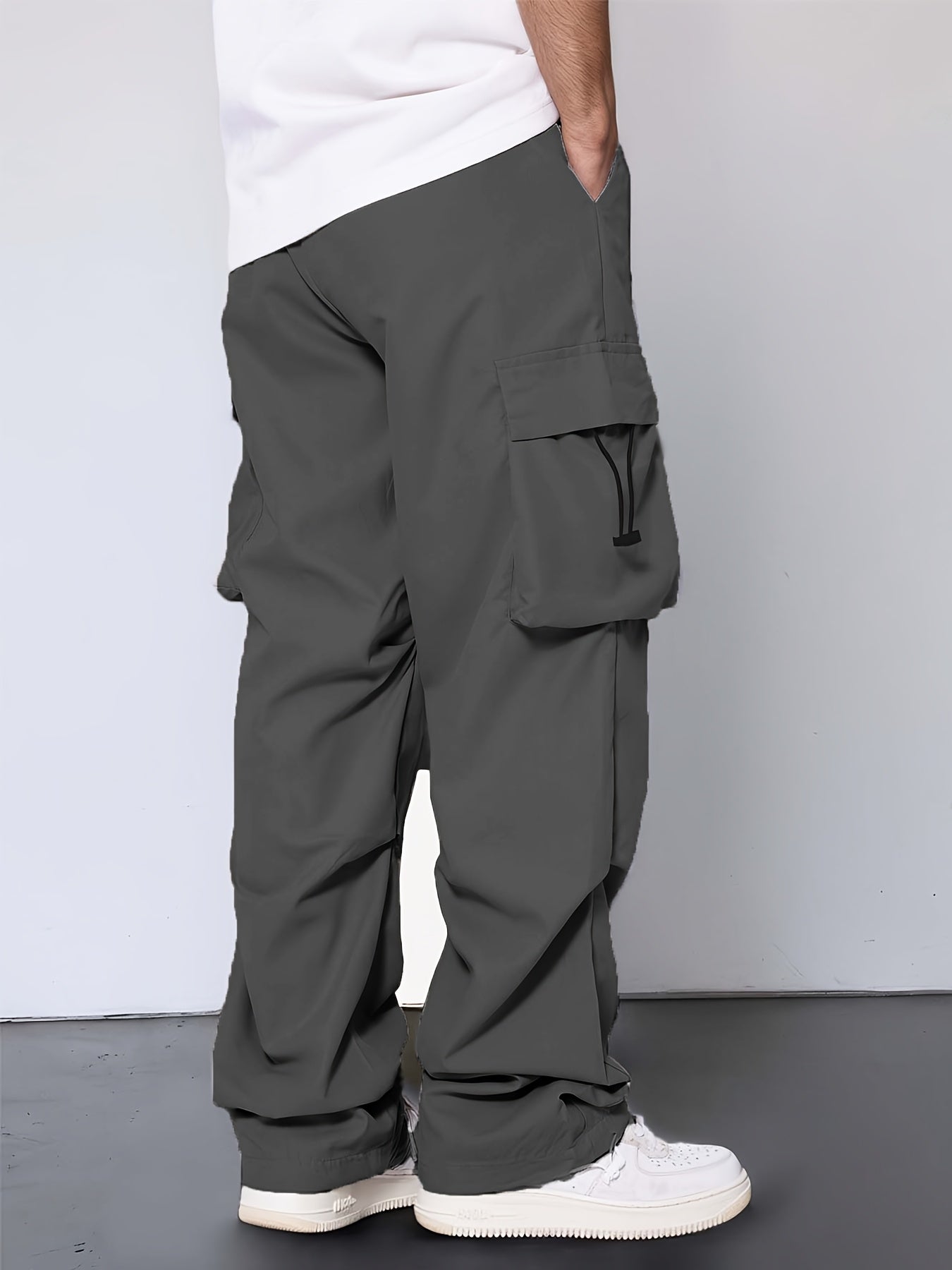 [Unisex Cargo Pants] Durable Polyester Unisex Cargo Pants with Multiple Pockets | Loose Fit Casual Outdoor Hiking Pants for Men & Women, Adjustable Drawstring Waist, Beige, Streetwear Style