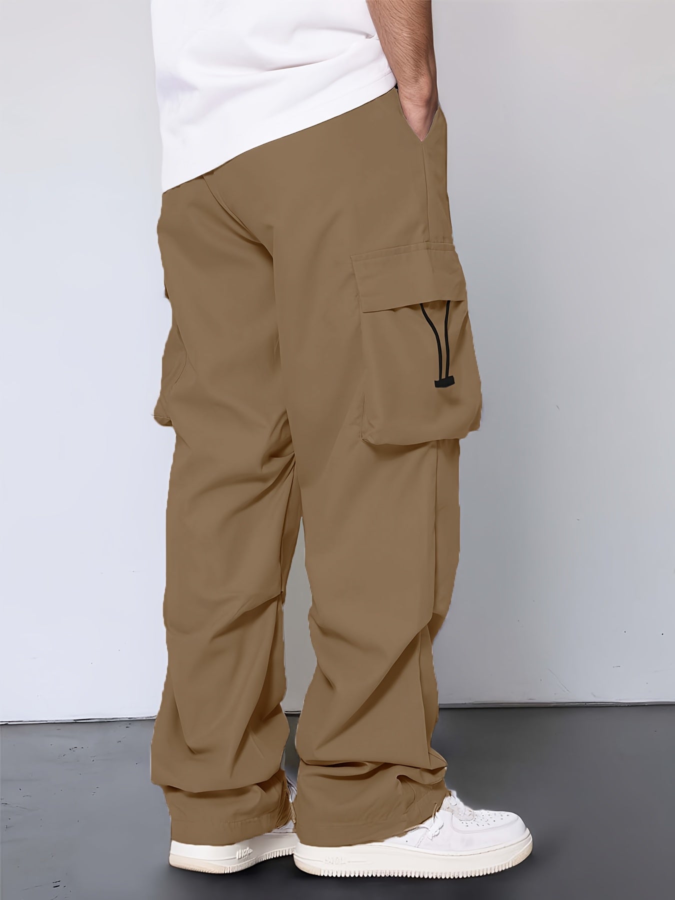 [Unisex Cargo Pants] Durable Polyester Unisex Cargo Pants with Multiple Pockets | Loose Fit Casual Outdoor Hiking Pants for Men & Women, Adjustable Drawstring Waist, Beige, Streetwear Style